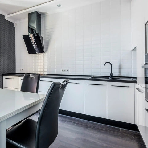 10 Inch Black Cabinet Pulls Set for Kitchen and Bath, Square Metal Drawer Handles on modern white kitchen cabinets