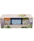 Herbal Tea Garden Starter Kit With Lavender Chamomile And Lemon Balm Seeds In 3 Square Tin Planters boxed set front view