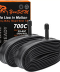 Beefy Heavy Duty 700C Bike Tubes Two Pack Fits 700X35C To 700X43C with AV32mm Schrader Valve, shown with box