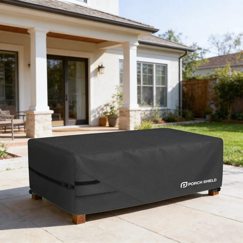 Patio Coffee Table Cover Waterproof Outdoor Furniture Shield Fits Rectangular 48 By 26 Inch Tables 18 Inch High Fadeproof UV Resistant 600D Polyester Black