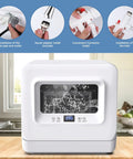 Solid No Sweat Countertop Dishwasher Fully Automatic Smart Drying Design Built For Tiny Kitchens Apartments And RV Camps Quick Wash Cycle featuring faucet adapter installation.