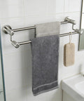 Double Bath Towel Bar 24 Inch Heavy Duty Wall Mounted Rack In SUS304 Stainless Steel Brushed Finish Two Rails In Bathroom