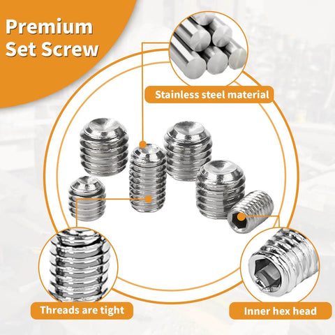 Image of 250-Piece Set Screw Kit For DIYers, Metric M3 Through M8, 304 Stainless Steel Cupped And Hex Head Grub Screws.