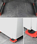 Ergonomic Furniture Lift Mover Tool Set With Non-Slip PVC Handles And Durable Steel Build For Heavy Sofa Lifting Without Back Strain Or Injury, showing red non-slip pads under furniture.