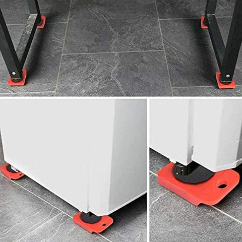 Ergonomic Furniture Lift Mover Tool Set With Non-Slip PVC Handles And Durable Steel Build For Heavy Sofa Lifting Without Back Strain Or Injury, showing red non-slip pads under furniture.