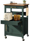 Rolling Kitchen Island Cart With Single Door Cabinet, Drawer, Sliding Tray, Built In Electrical Outlet, Swivel Locking Wheels