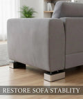 Beefy L Shaped Furniture Leg Replacement in Stainless Steel for sofa stability, shown installed on a gray couch