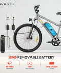 All Terrain Electric Bike For Adults With 350W Motor Peak 750W, removable battery shown charging, 26 inch tires