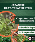 Workhorse 6.3 Inch Harvesting Shears With Magnetic Springless Action cutting plant, Made in Japan label visible