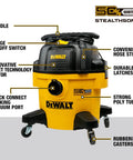 Ultra Quiet 6 Gallon Wet Dry Shop Vacuum With Stealthsonic Noise Reduction, 5 Peak HP Boss Level Suction, Lightweight Poly Can