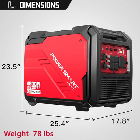 4800W Gas Portable Inverter Generator With Electric Start, Quiet, Parallel Ready, 30A Outlet, CO Guard, RV Ready, side view