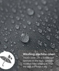 Close-up of the waterproof material on Beefed-Up Top-Load Washing Machine Cover For Outdoor Use, Heavy Duty Protection, Gray.