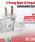 Six Foot Transparent Extension Cord With Male To Female Connector UL Listed Safety 18 AWG Wire 250V 6A for indoor use
