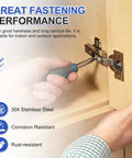 Person using Heavy Duty 50 Pack Torx Flat Head Wood Screws M3 X 12mm Black Stainless Steel for fastening cabinet hinges.