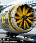 Dope Working Aircraft Engine Model Kit With Motorized Turbofan For Display, 2256 Pieces DIY STEM Project For Teens And Adults, Realistic Rotating Fan Blades And Compressor Stages, Battery Box Included, front view on aircraft display