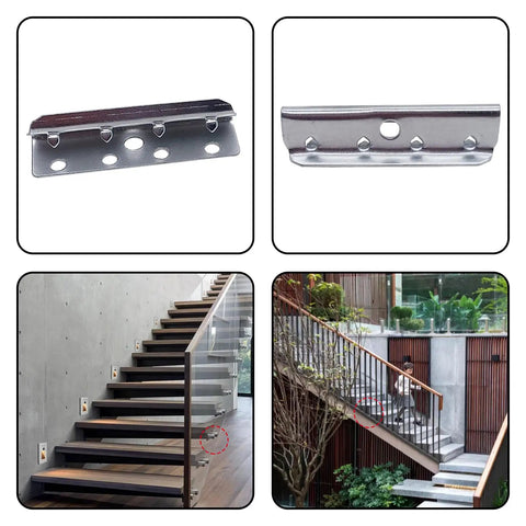 Durable Metal End Clips For Rubber Webbing Two Inch Long By Half Inch Wide Anti Rust Coated 30 Pack Replacement Upholstery Clips displayed and in stair application