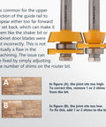 Killer Cut Shaker Cabinet Door Rail And Stile Router Bit Set Two Piece Kit showing adjustment instructions and router bit details.