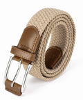 Men's Stretch Belt Elastic Woven Belt For Golf And Casual Wear, Multicolor Braided Gift Belt, Beige, One And Three-Eighths Inch, Rolled