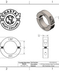 Dang Tough Two Piece Shaft Collars With 1.75 Inch Bore Diameter Premium 303 Stainless Steel technical drawing with dimensions.
