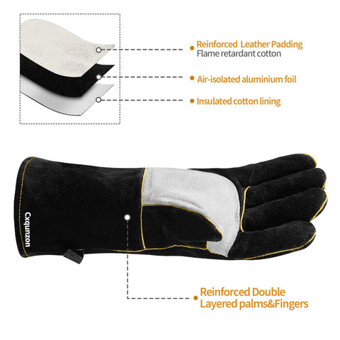 Heavy Duty Welding Gloves For MIG And Forge Work, Thick Cowhide Leather With Reinforced Palm And Kevlar Stitching, Heat Resistant