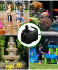 Quiet Submersible Pump 400 GPH With 5 Ft Tubing for ponds, aquariums, fountains, hydroponics displayed with outdoor scenes
