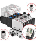 All-In-One Electrical Pneumatic Triple Solenoid Valve 4V210-08 DC24V PT1 Quarter Inch Port 5 Way 2 Position Internally Piloted Valve Kit