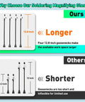 Comparison of flexible arm lengths for Dual 5X And 10X Magnifying Desk Lamp with Light, showing 12.8-inch vs 8.3-inch arms.
