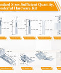 12 Pack Bifold Door Hardware Kit For Closet Doors Replacement Parts Including Track With Guide Wheel For Seven Eighths To One Inch Size Three Eighths Inch Pivot Top And Bottom Brackets For Folding Sliding Barn Doors displayed with components and sizes.
