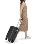 Woman pulling Underseat Carry On Luggage 18x14x8 Inches Hardside With TSA Lock USB Port Lightweight Removable Silent Wheels