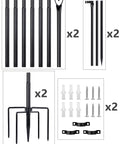 Sturdy Outdoor String Light Poles 2 Pack With 5 Prong Foot And U Bracket components and assembly accessories.
