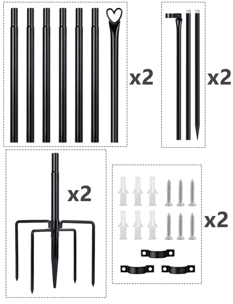 Sturdy Outdoor String Light Poles 2 Pack With 5 Prong Foot And U Bracket components and assembly accessories.