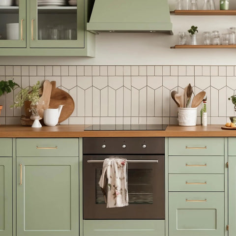 Green kitchen cabinets with 10 Pack Champagne Bronze 5 Inch Kitchen Cabinet Handles Made From Solid Zinc Alloy Durable Cabinet Pulls installed.