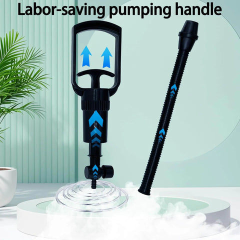 Ergonomic Vacuum Pump Handle With Quick Release Valve for Suction Rod Pumps, black plastic with textured grip, shown on table
