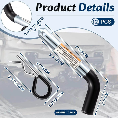 12 Pack Five Eighth Inch Trailer Hitch Pins And Clips With Galvanized Coated Vinyl Black Grip Solid Steel Trailer Accessories