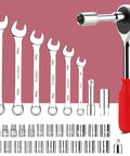 228 Piece Home Tool Kit With Storage Case And Socket Wrench Set For Car Maintenance, chrome finish steel tools displayed