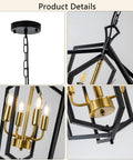 Four Light Dining Room Pendant Light Fixture Over Table Dope Black Farmhouse Chandelier Metal Modern Style for Kitchen Island Living Room Foyer and Entryway Brushed Brass Finish close-up details
