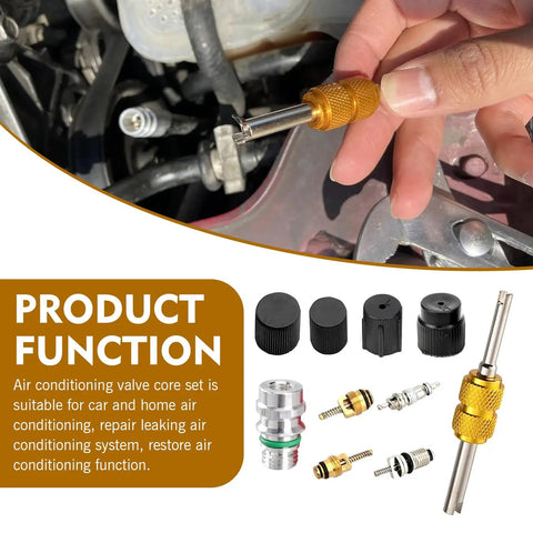 Garage Ready Air Conditioning Valve Core Kit For R12 And R134A With High And Low Pressure Service Ports shown with components
