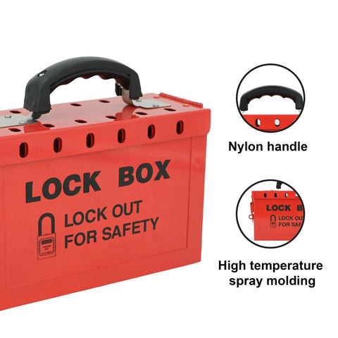 Tough As Nails Lockout Tagout Group Lock Box OSHA Compliant Hardened Steel Padlock Station With Twelve Secure Lockholes and nylon handle