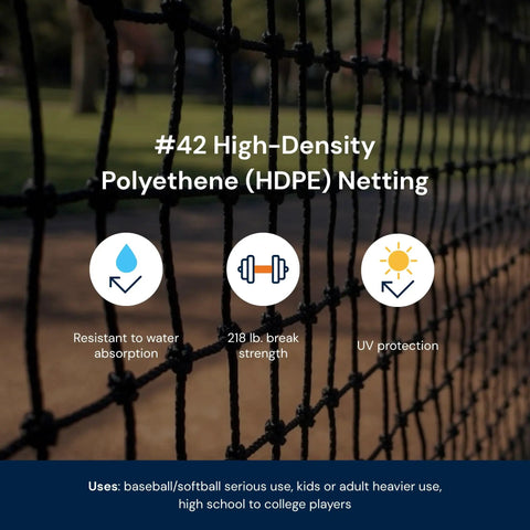 Close-up of Heavy Duty HDPE Batting Cage Net For Baseball And Softball Training Gauge 42 Twine Outdoor UV Treated