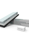 Two Sided Whetstone Knife Sharpening Stone 400/1000 Grit Kit with Flattening Stone and Non Slip Base displayed with packaging