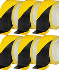 Six Rolls Black And Yellow Caution Tape 2In By 108Ft Floor Marking Tape For Clear Pathways And Safety Zones Pro Grade High Visibility Adhesive Warning Tape For Warehouse Walls Steps Pipes And Equipment