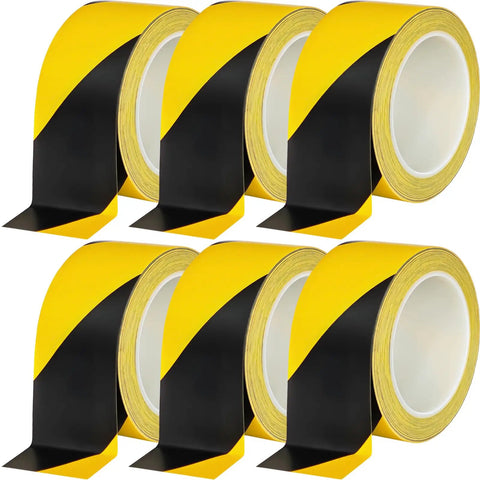 Six Rolls Black And Yellow Caution Tape 2In By 108Ft Floor Marking Tape For Clear Pathways And Safety Zones Pro Grade High Visibility Adhesive Warning Tape For Warehouse Walls Steps Pipes And Equipment