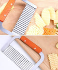 Ehdching 1pc stainless steel wavy crinkle cutter with orange wooden handle for potatoes and vegetables