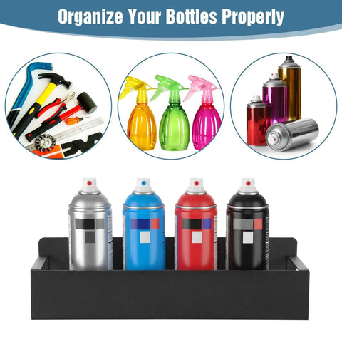 Four Magnetic Spray Can Holders Wall Mounted Tool Rack For Garage And Workshop showcasing spray cans in holder