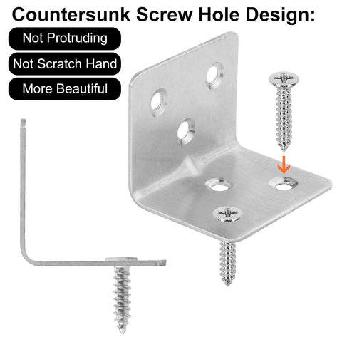 Stainless Steel Corner Braces 64 Pack Heavy Duty L Brackets For Furniture Shelves And Cabinets with 6 screw holes visible