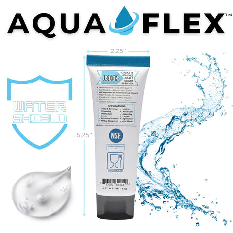 Back view of 4 oz Aqua Flex Premium Silicone Lubricant Grease NSF H1 Food Grade Registered Go To All Purpose Lube tube