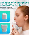 Peak Flow Meter For Asthma With FEV1 And PEF Readouts For Adults And Kids, white mouthpiece in use with two shapes