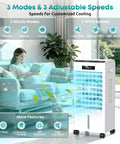 Beast Mode Cooling 8000 BTU Windowless Portable AC with 3 modes, 3 speeds, showing timer and oscillation features in living room.