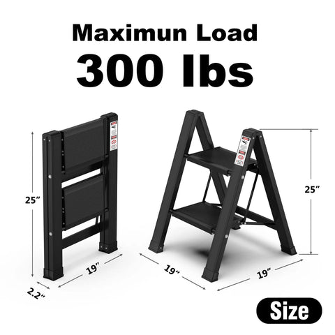 Two Step Aluminum Folding Ladder With Wide Anti Slip Pedals For Home And Kitchen, Lightweight Portable Stepladder, max load 300 lbs