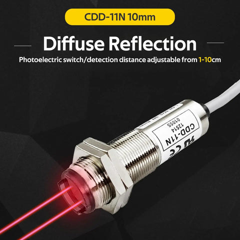 Diffuse Reflection Photoelectric Sensor NPN NO 4 Wire 10mm Sensing Range For Opaque Objects IP66 with transmitting tube copper plating
